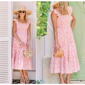 Sail to Sable Pink Ruffle Midi Dress